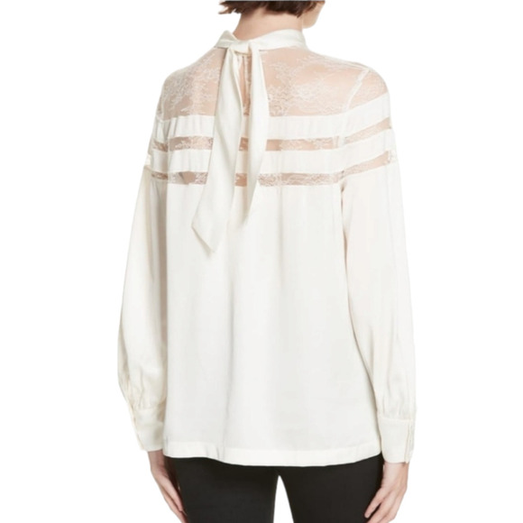 Sandro Paris Mirtylles White Floral Lace Viscose Satin Blouse NWT Small NEW Ecru - Picture 8 of 16